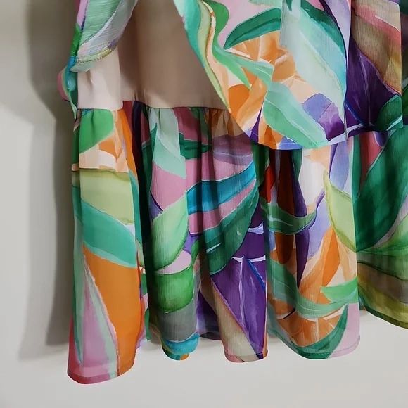 Lavender Brown Ruffled Tiered Tropical Print MultiMini Skirt